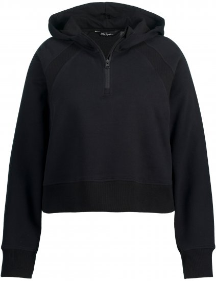 Ulla Popken Ribbed Inset Zip Collar Hoodie Black - Sudaderas y hoodies - 