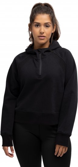 Ulla Popken Ribbed Inset Zip Collar Hoodie Black - Sudaderas y hoodies - 