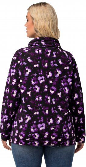 Ulla Popken Floral Print Drawstring Collar Hoodie Black - Sudaderas y hoodies - 