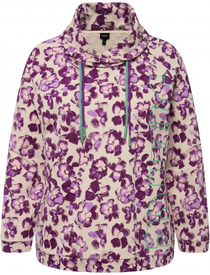 Ulla Popken Floral Print Drawstring Collar Hoodie Vanilla - Sudaderas y hoodies - 