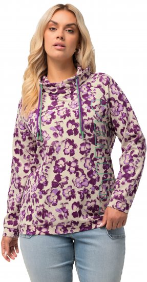 Ulla Popken Floral Print Drawstring Collar Hoodie Vanilla - Sudaderas y hoodies - 