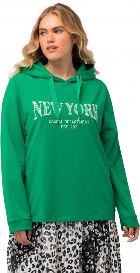 Ulla Popken City Name Graphic Hoodie Emerald Green - Sudaderas y hoodies - 