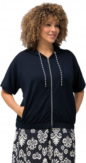 Ulla Popken Short Sleeve Zip-Up Hoodie Navy - Sudaderas y hoodies - 