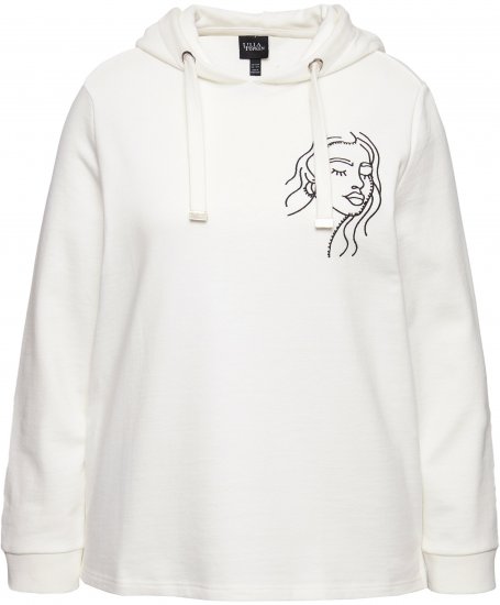 Ulla Popken Face Graphic Long Sleeve Hoodie Off-White - Sudaderas y hoodies - 