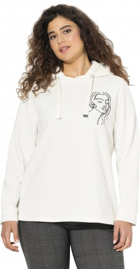 Ulla Popken Face Graphic Long Sleeve Hoodie Off-White - Sudaderas y hoodies - 