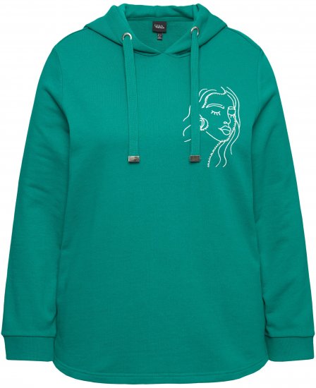 Ulla Popken Face Graphic Long Sleeve Hoodie Emerald Green - Sudaderas y hoodies - 