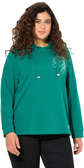 Ulla Popken Face Graphic Long Sleeve Hoodie Emerald Green - Sudaderas y hoodies - 