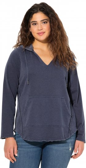 Ulla Popken Open Edged Long Sleeve V-Neck Hoodie Navy - Sudaderas y hoodies - 