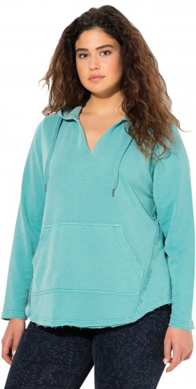 Ulla Popken Open Edged Long Sleeve V-Neck Hoodie Mint Green - Sudaderas y hoodies - 