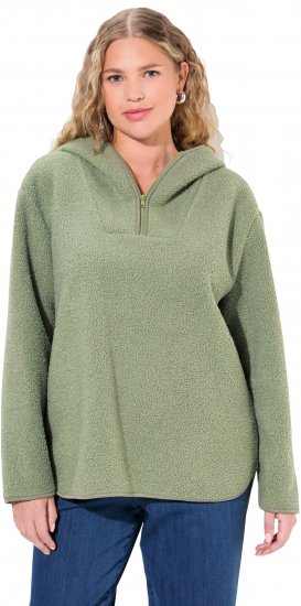 Ulla Popken Teddy Plush Long Sleeve Hoodie Sage Green - Sudaderas y hoodies - 