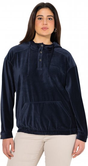 Ulla Popken Corduroy Hoodie Navy - Sudaderas y hoodies - 