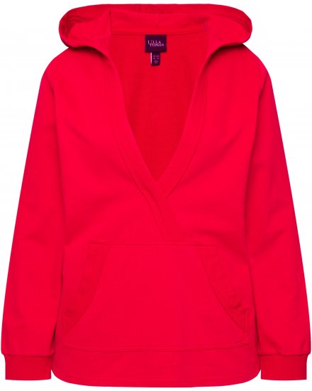 Ulla Popken Plunge Neck Long Sleeve Hoodie Salsa Red - Sudaderas y hoodies - 