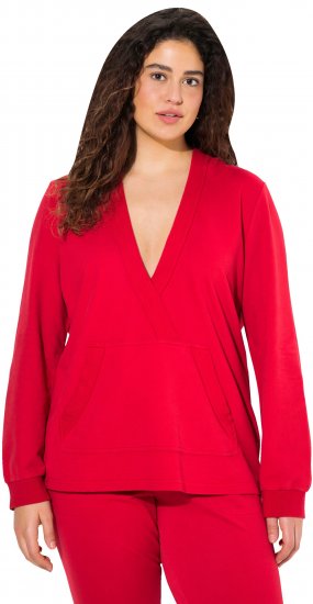 Ulla Popken Plunge Neck Long Sleeve Hoodie Salsa Red - Sudaderas y hoodies - 