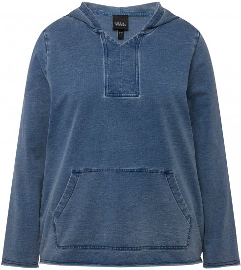 Ulla Popken Raw Hem Long Sleeve Hoodie Night Blue - Sudaderas y hoodies - 