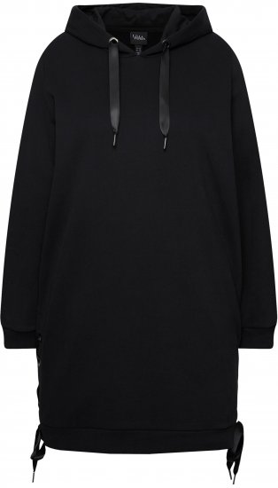 Ulla Popken Longline Lace Up Hoodie Black - Sudaderas y hoodies - 