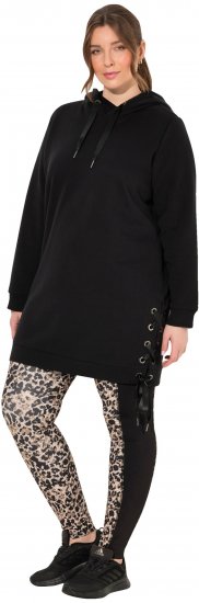 Ulla Popken Longline Lace Up Hoodie Black - Sudaderas y hoodies - 