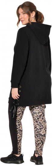 Ulla Popken Longline Lace Up Hoodie Black - Sudaderas y hoodies - 