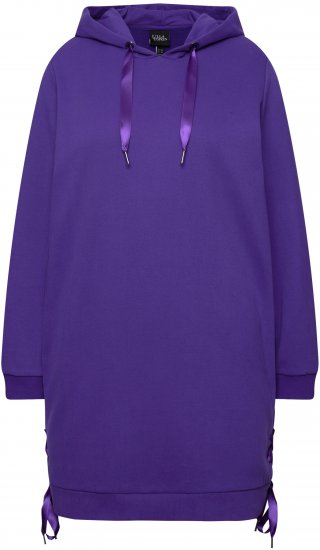 Ulla Popken Longline Lace Up Hoodie Purple - Sudaderas y hoodies - 