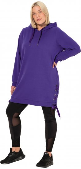 Ulla Popken Longline Lace Up Hoodie Purple - Sudaderas y hoodies - 