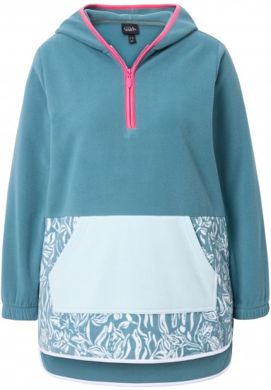 Ulla Popken Floral Detail Fleece Hoodie Ice Green - Sudaderas y hoodies - 