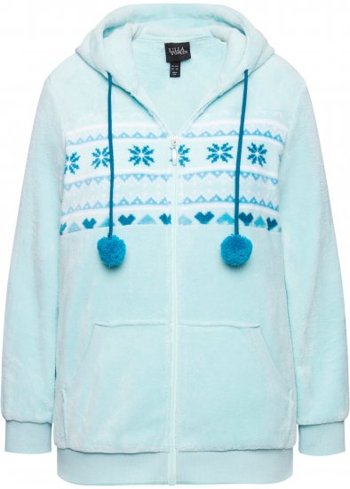Ulla Popken Plush Alpine Striped Motif Loungewear Hoodie Baby Blue - Sudaderas y hoodies - 