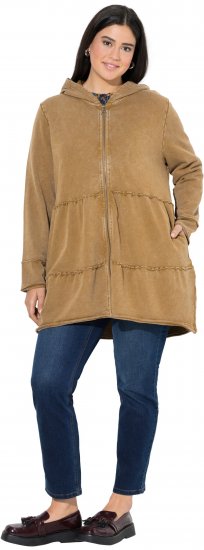 Ulla Popken Tiered Flounce Panel Zip Up Hoodie Mocha Brown - Sudaderas y hoodies - 
