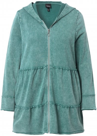 Ulla Popken Tiered Flounce Panel Zip Up Hoodie Green - Sudaderas y hoodies - 