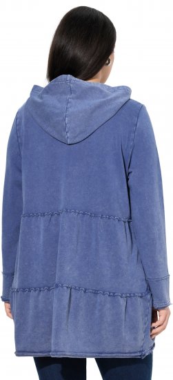 Ulla Popken Tiered Flounce Panel Zip Up Hoodie Atlantic Blue - Sudaderas y hoodies - 
