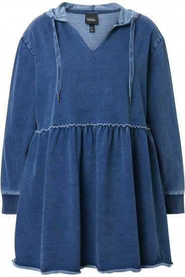 Ulla Popken Indigo Dyed Flounce Panel Hoodie Blue - Sudaderas y hoodies - 