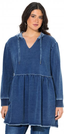 Ulla Popken Indigo Dyed Flounce Panel Hoodie Blue - Sudaderas y hoodies - 