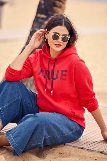 Ulla Popken TRUE Lettering Hoodie Neon Red - Sudaderas y hoodies - 