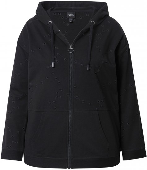 Ulla Popken Eyelet Embroidered Zip-Up Hoodie Black - Sudaderas y hoodies - 