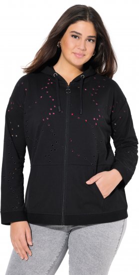Ulla Popken Eyelet Embroidered Zip-Up Hoodie Black - Sudaderas y hoodies - 