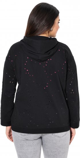 Ulla Popken Eyelet Embroidered Zip-Up Hoodie Black - Sudaderas y hoodies - 