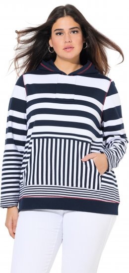Ulla Popken Oversized Striped Long Sleeve Hoodie Ink Blue - Sudaderas y hoodies - 