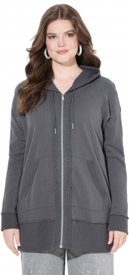 Ulla Popken Decorative Seam Zip-Up Hoodie Graphite Grey - Sudaderas y hoodies - 