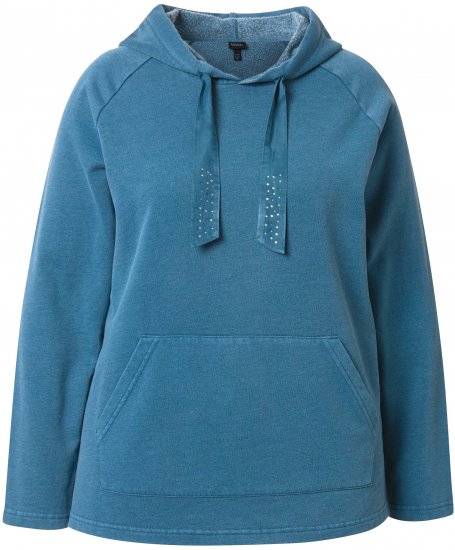 Ulla Popken Rhinestone Drawstring Moon Wash Hoodie Teal - Sudaderas y hoodies - 