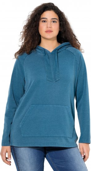 Ulla Popken Rhinestone Drawstring Moon Wash Hoodie Teal - Sudaderas y hoodies - 