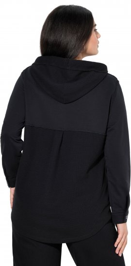 Ulla Popken Mixed Texture Button Down Hoodie Black - Sudaderas y hoodies - 