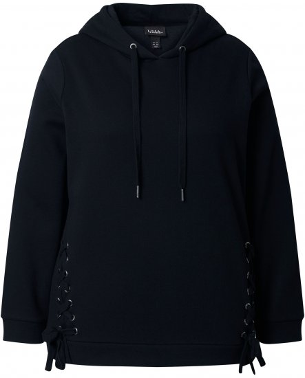 Ulla Popken Decorative Lace-Up Hoodie Black - Sudaderas y hoodies - 