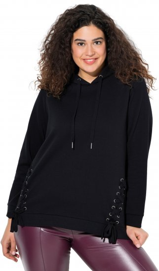 Ulla Popken Decorative Lace-Up Hoodie Black - Sudaderas y hoodies - 
