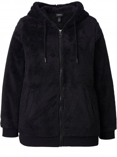 Ulla Popken Teddy Fleece Zip-Up Hoodie Black - Sudaderas y hoodies - 