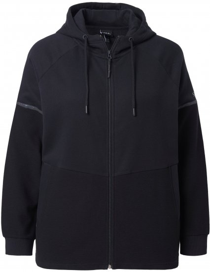 Ulla Popken Mix Fabric Reflective Trim Zip Hoodie Black - Sudaderas y hoodies - 