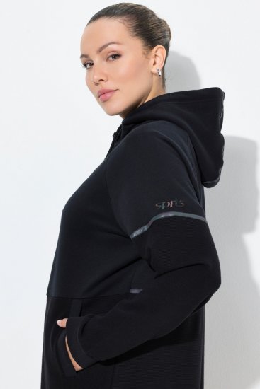 Ulla Popken Mix Fabric Reflective Trim Zip Hoodie Black - Sudaderas y hoodies - Sudaderas, Hoodies y Punto Cómodos
