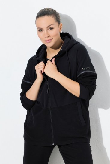 Ulla Popken Mix Fabric Reflective Trim Zip Hoodie Black - Sudaderas y hoodies - Sudaderas, Hoodies y Punto Cómodos