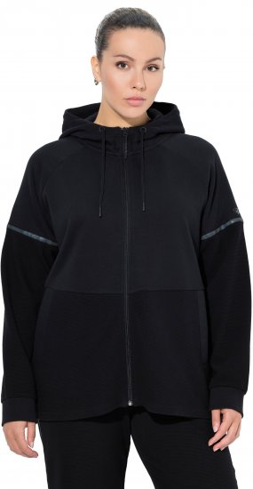 Ulla Popken Mix Fabric Reflective Trim Zip Hoodie Black - Sudaderas y hoodies - 