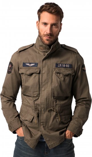 JP1880 Field Jacket with Badges Vintage Look Moss Green - Chaquetas - Chaquetas Tallas Grandes 2XL-8XL