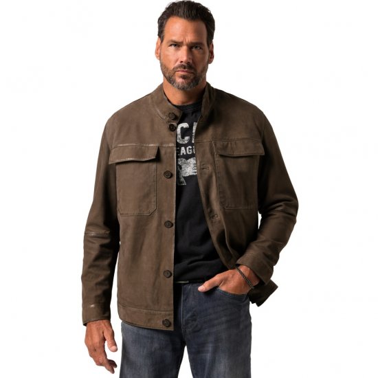 JP1880 Leather Jacket Lambskin Suede Brown - Chaquetas - Chaquetas Tallas Grandes 2XL-8XL