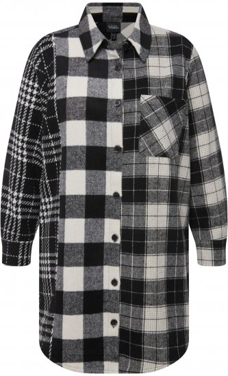 Ulla Popken Mixed Plaid Long Sleeve Button Down Shacket Black - Chaquetas - 