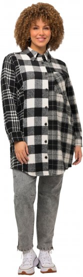 Ulla Popken Mixed Plaid Long Sleeve Button Down Shacket Black - Chaquetas - 
